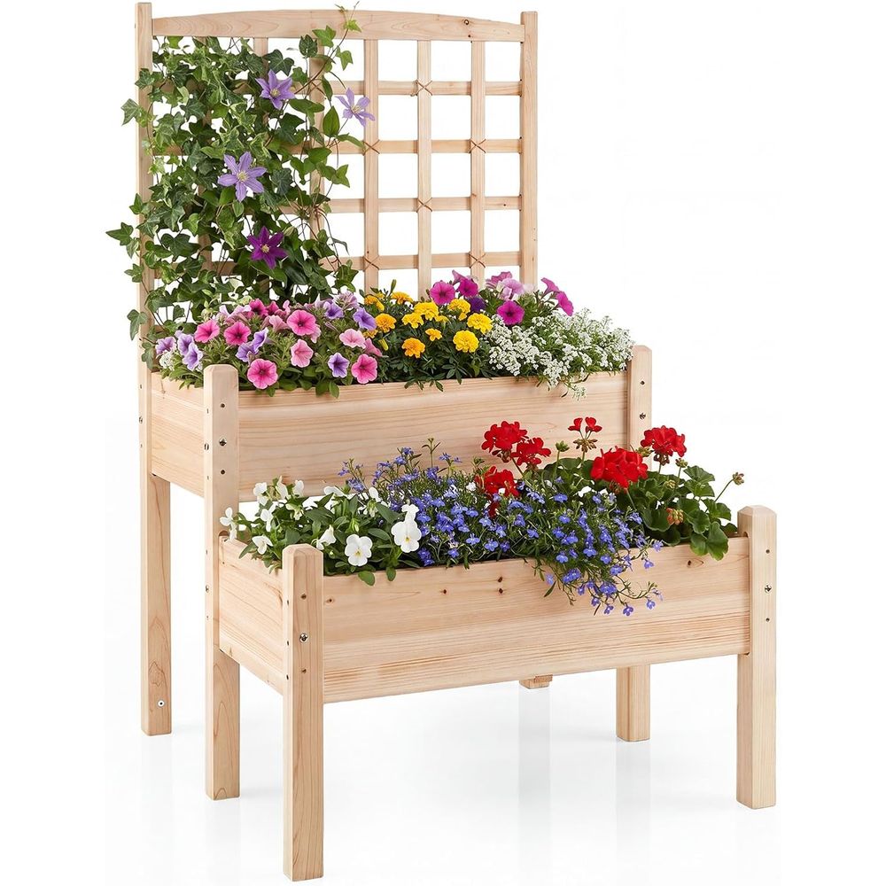 Raised Garden Bed - Podwyższona grządka ogrodowa z kratką, dwupoziomowa