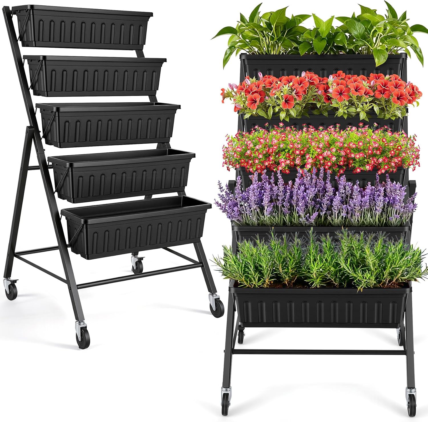 Indoor Herb Garden - Pionowa podwyższona grządka z kółkami, 5-poziomowy